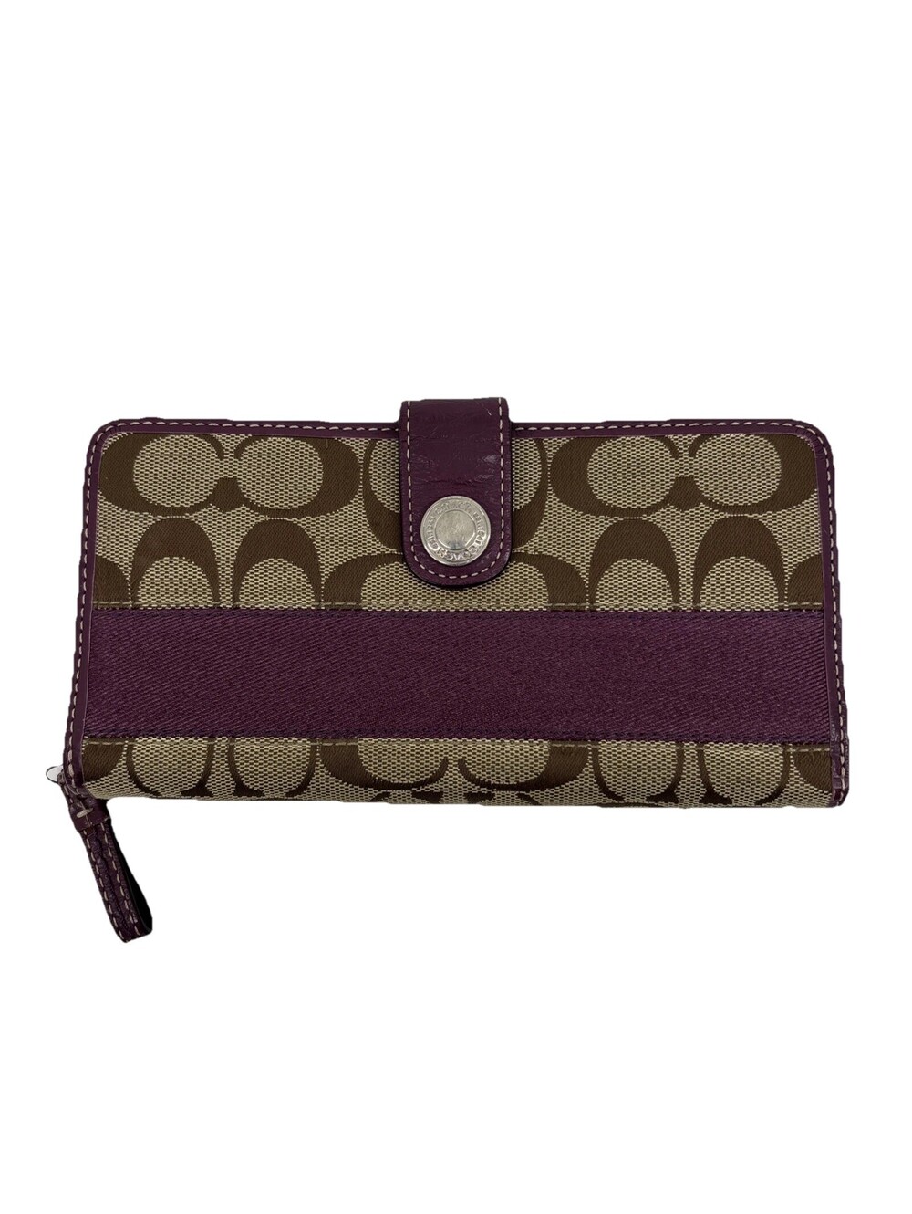 Coach Purple Lavender Signature C Canvas & Patent Leather Trim Zip Wallet